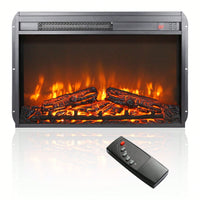 26" Electric Fireplace Insert, Ultra Thin Heater With Log Set & Realistic Flame, Remote Control With Timer, Overheating Protection