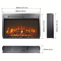 26" Electric Fireplace Insert, Ultra Thin Heater With Log Set & Realistic Flame, Remote Control With Timer, Overheating Protection