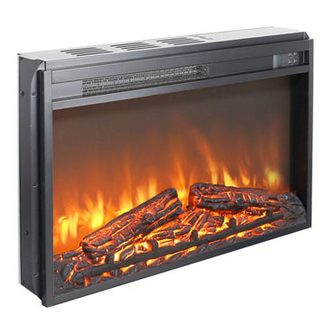 26" Electric Fireplace Insert, Ultra Thin Heater With Log Set & Realistic Flame, Remote Control With Timer, Overheating Protection