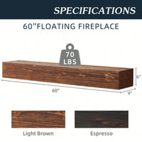 60" Rustic Wood Fireplace Mantel, Wall-Mounted & Floating Shelf For Home Decor