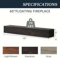 60" Rustic Wood Fireplace Mantel, Wall-Mounted & Floating Shelf For Home Decor