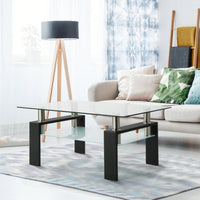 Rectangle Black Glass Coffee Table, Modern Side Center Tables For Living Room