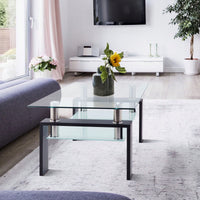 Rectangle Black Glass Coffee Table, Modern Side Center Tables For Living Room
