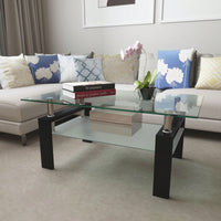Rectangle Black Glass Coffee Table, Modern Side Center Tables For Living Room
