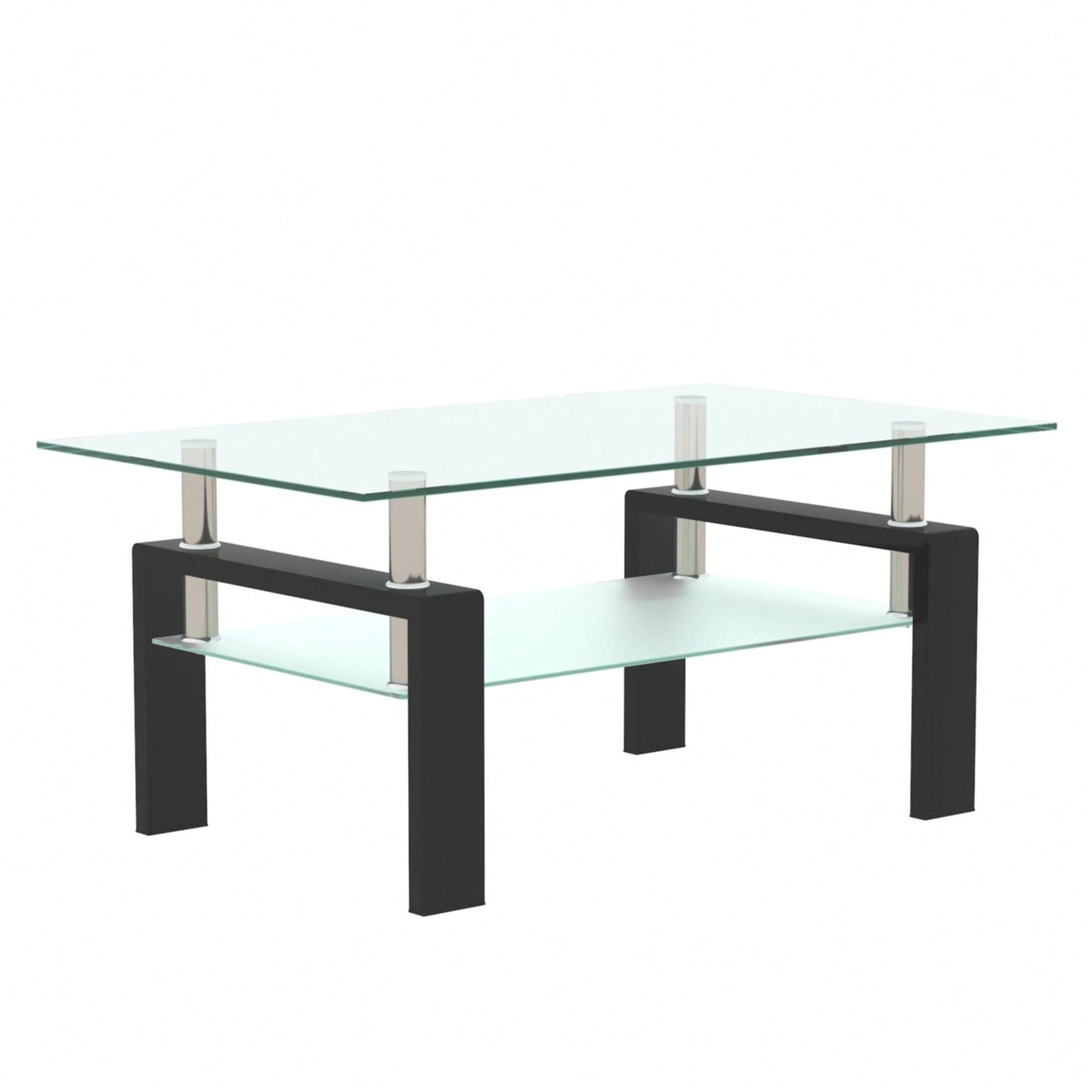 Rectangle Black Glass Coffee Table, Modern Side Center Tables For Living Room
