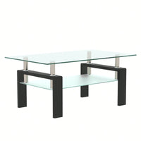 Rectangle Black Glass Coffee Table, Modern Side Center Tables For Living Room