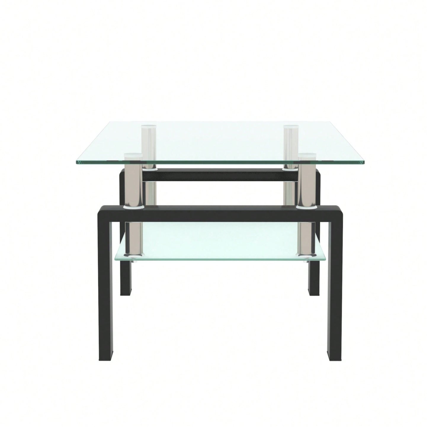 Rectangle Black Glass Coffee Table, Modern Side Center Tables For Living Room