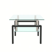 Rectangle Black Glass Coffee Table, Modern Side Center Tables For Living Room