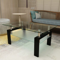 Rectangle Black Glass Coffee Table, Modern Side Center Tables For Living Room