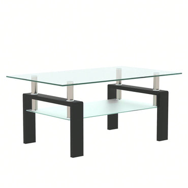 Rectangle Black Glass Coffee Table, Modern Side Center Tables For Living Room