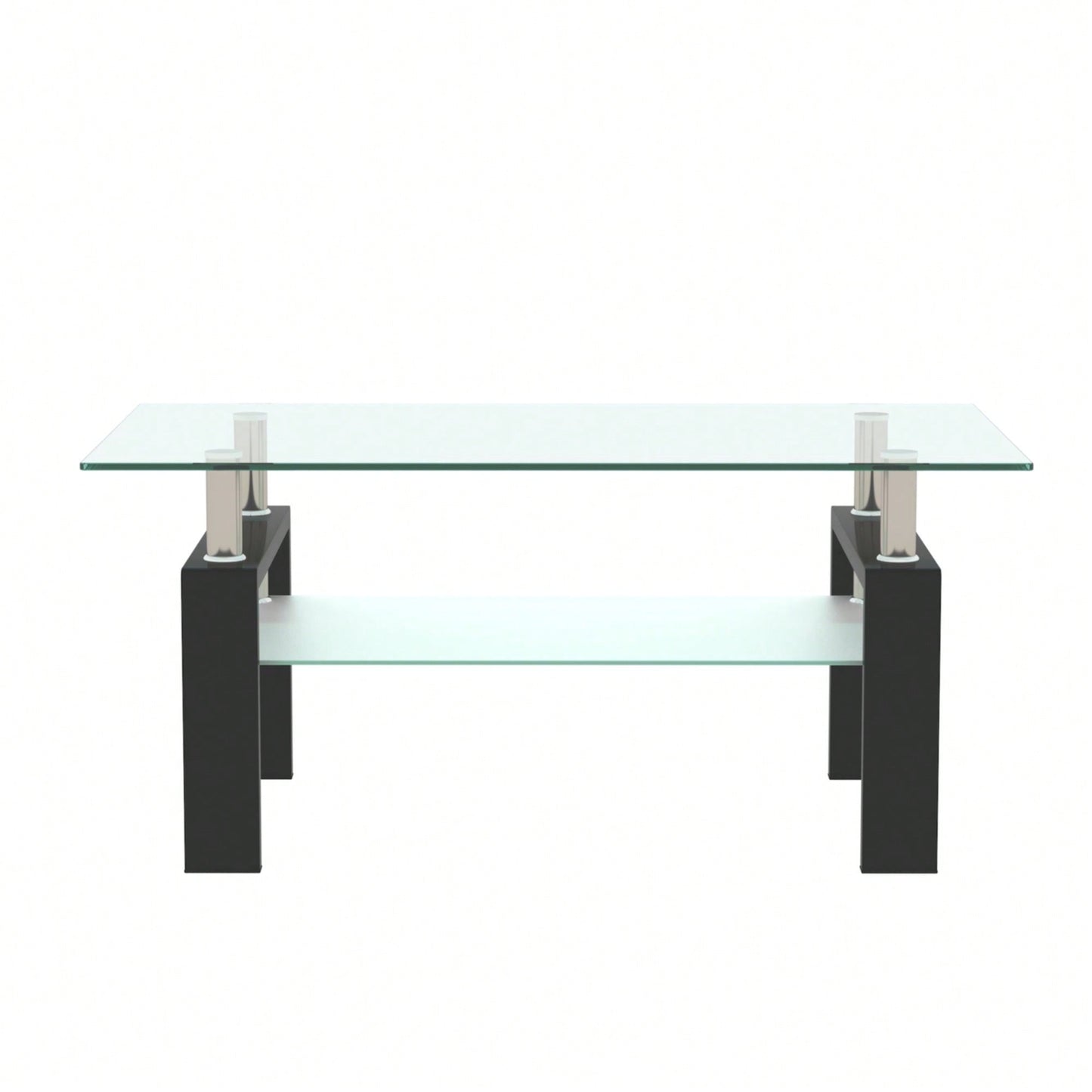 Rectangle Black Glass Coffee Table, Modern Side Center Tables For Living Room