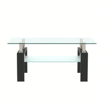 Rectangle Black Glass Coffee Table, Modern Side Center Tables For Living Room