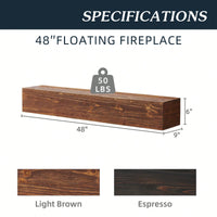 48" Rustic Wood Fireplace Mantel , Wall-Mounted & Floating Shelf For Home Decor