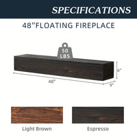 48" Rustic Wood Fireplace Mantel , Wall-Mounted & Floating Shelf For Home Decor