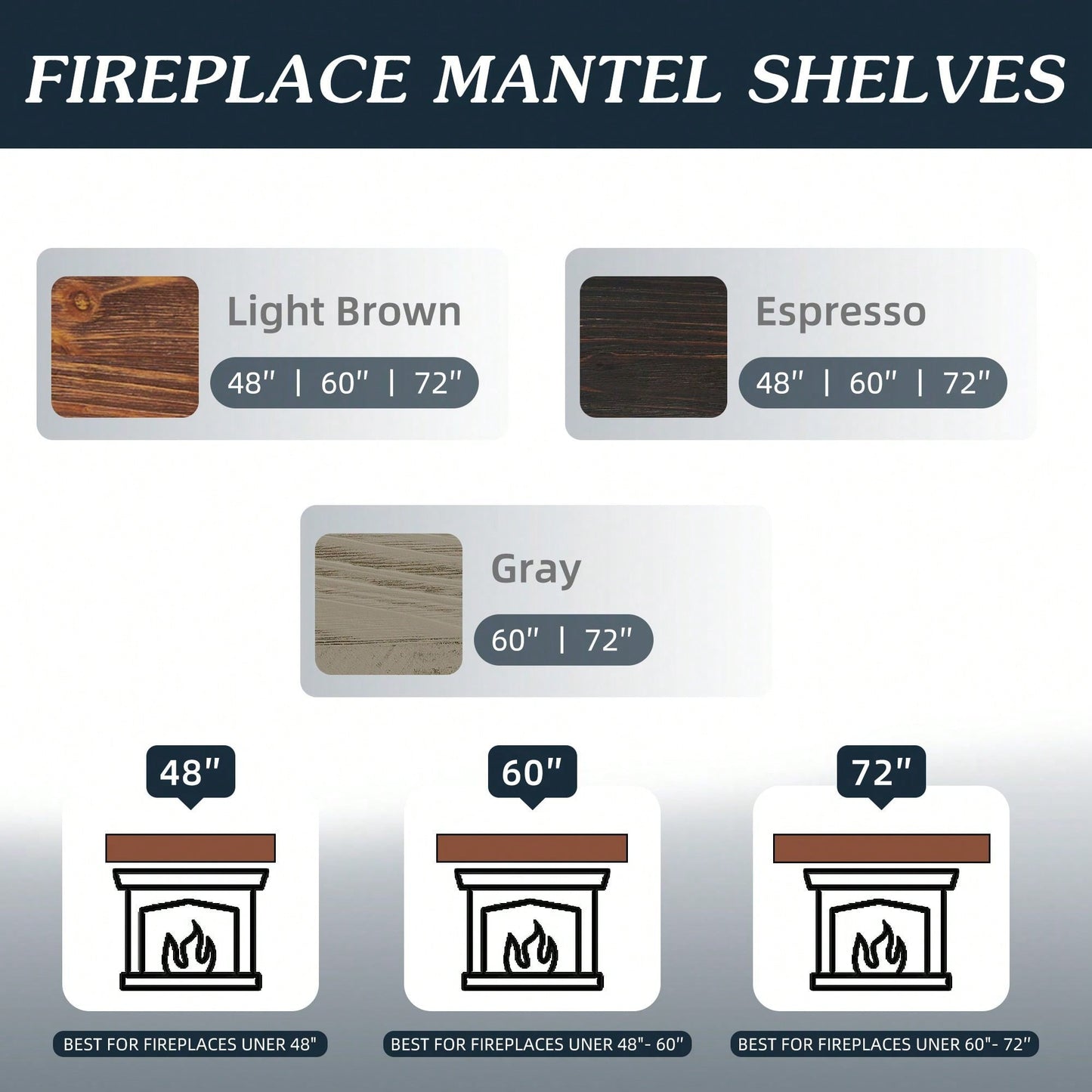 48" Rustic Wood Fireplace Mantel , Wall-Mounted & Floating Shelf For Home Decor
