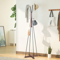 Reclaimed Wood And Metal Freestanding Coat Rack With Hooks