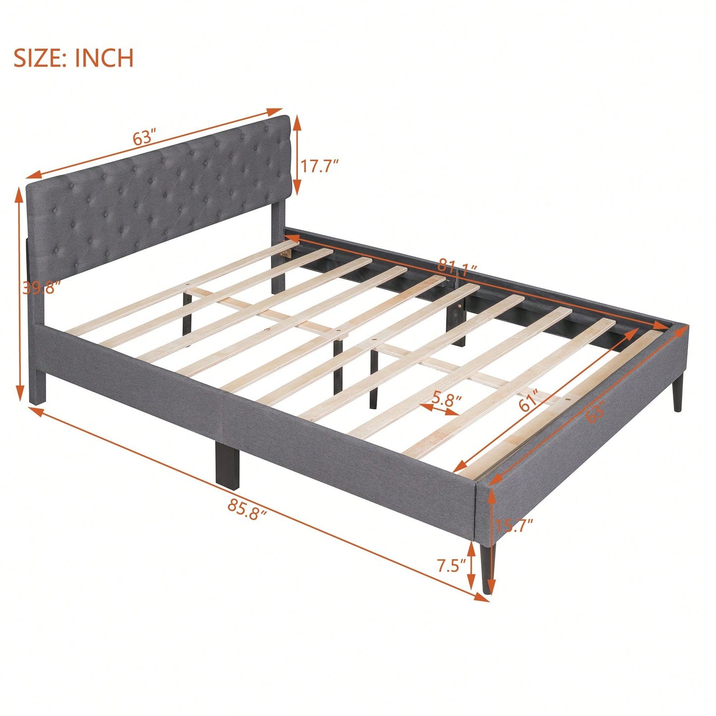 Upholstered Platform Bed, Queen Size