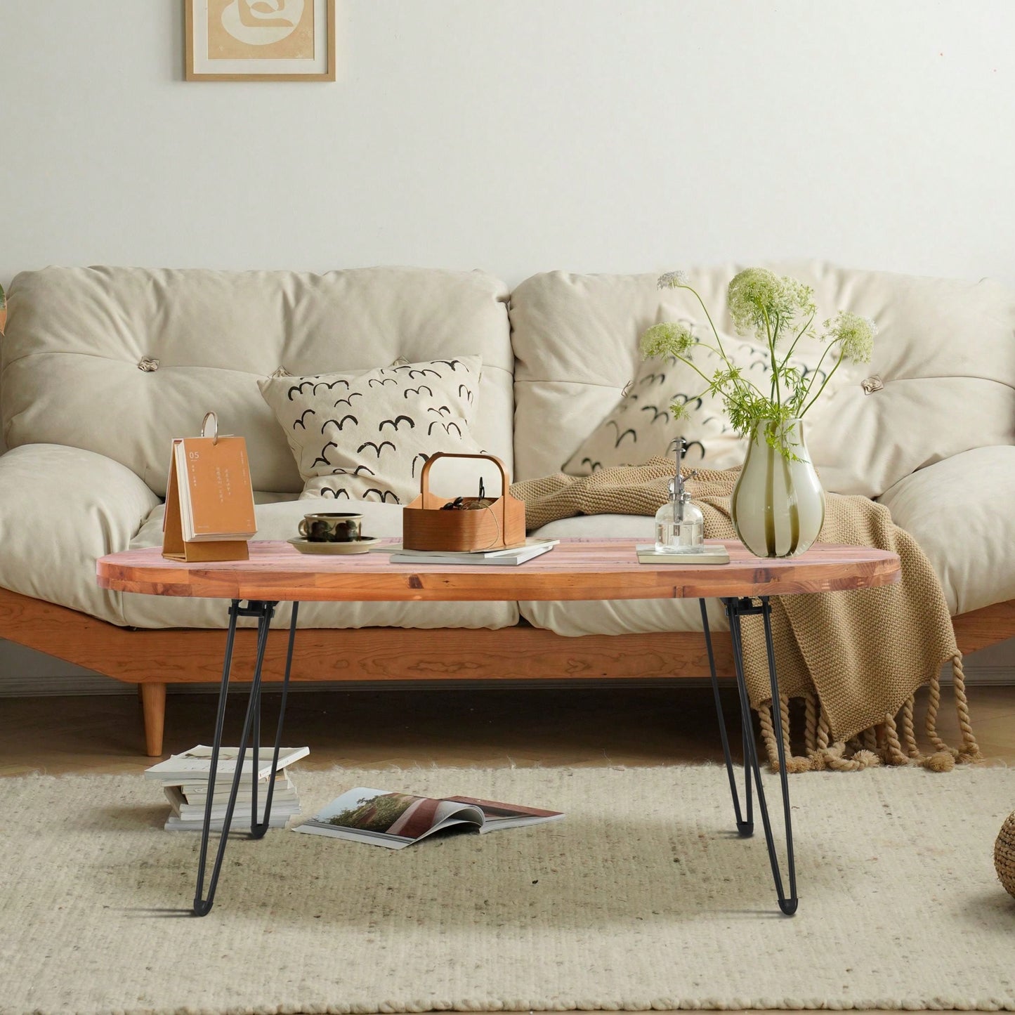 Oval Natural Reclaimed Wood Foldable Cocktail Table For Your Living Room