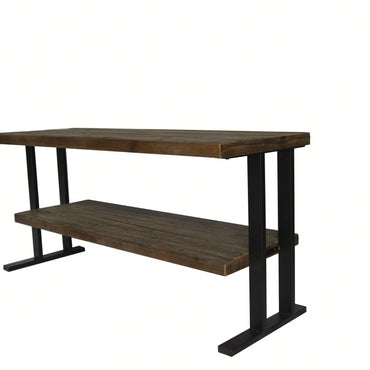 Natural Reclaimed Wood Media Console Table with Open Shelves for Flat Screens and Versatile Storage