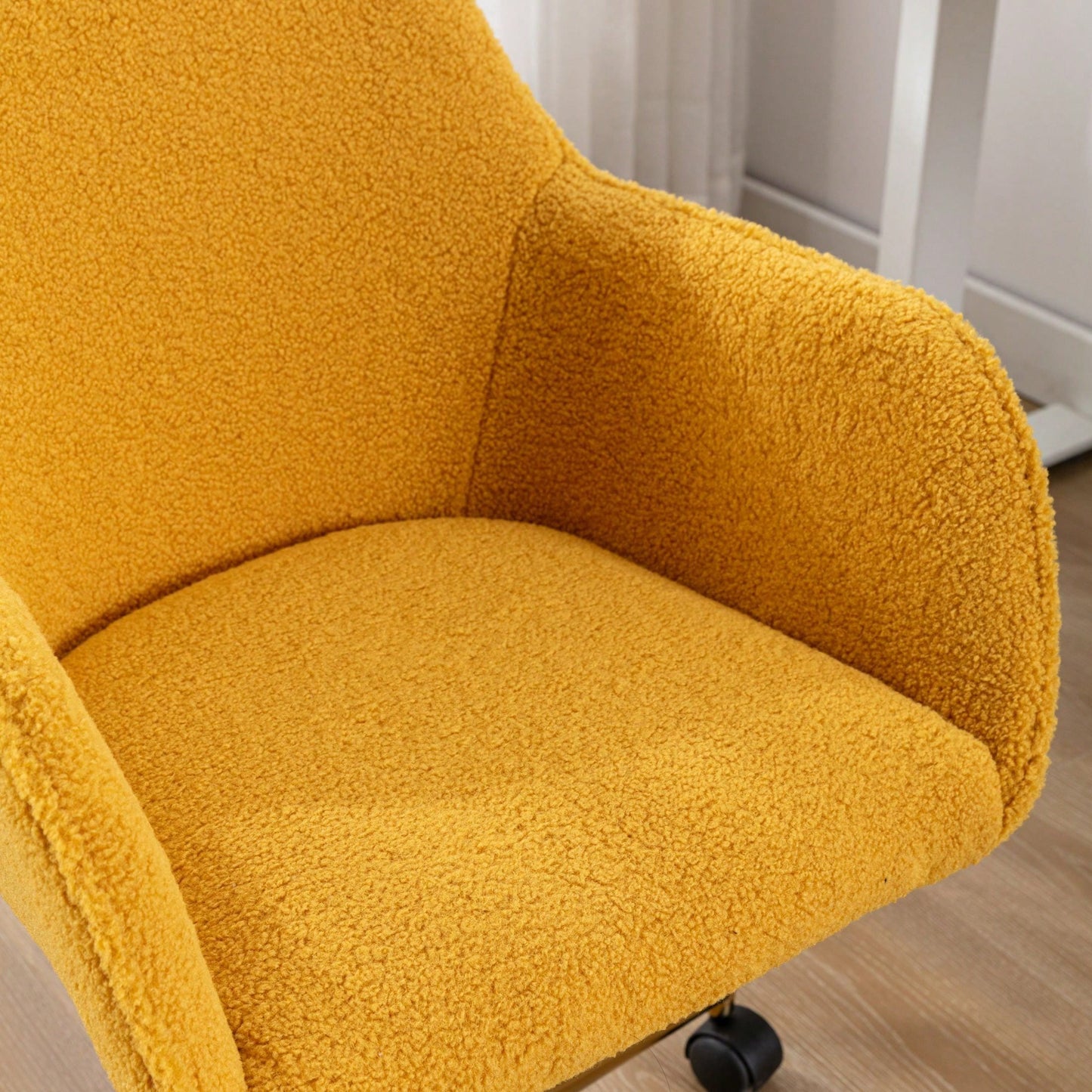 Modern Teddy Fabric Material Adjustable Height 360 Revolving Home Office Chair With Gold Metal Legs And Universal Wheel