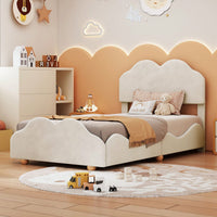 Twin Size Upholstered Platform Bed With Cloud Shaped Bed Board