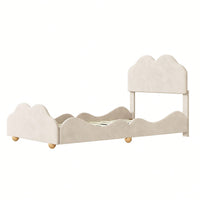 Twin Size Upholstered Platform Bed With Cloud Shaped Bed Board