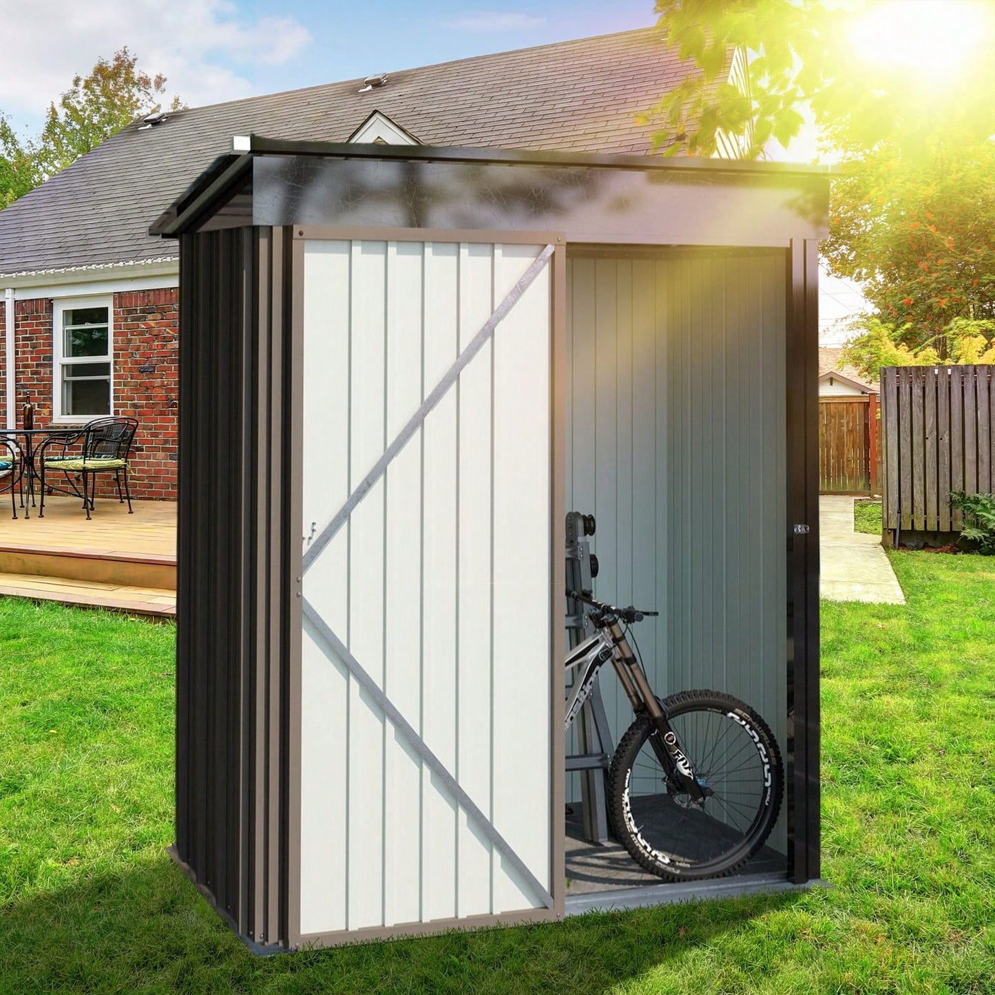 5*3FT Outdoor Storage Shed,Tool Shed With Sloping Roof And Lockable Door, Metal Shed For Backyard Garden Patio Lawn