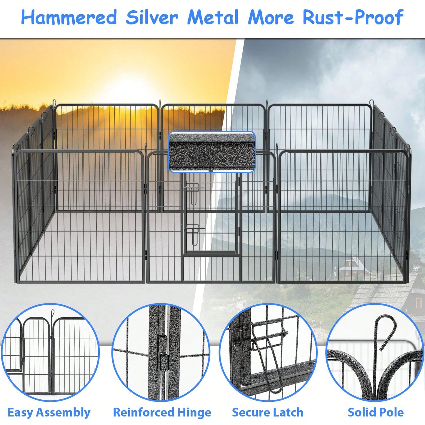 Heavy Duty 32 Inch Foldable 12 Panel Metal Dog Playpen with Doors for Indoor Outdoor Use RV Camping Yard