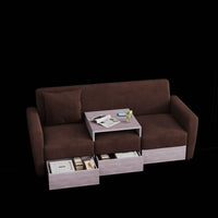 Double Armrests With Coffee Table And Drawers 77.9" Chenille Living Room Apartment Studio Sofa