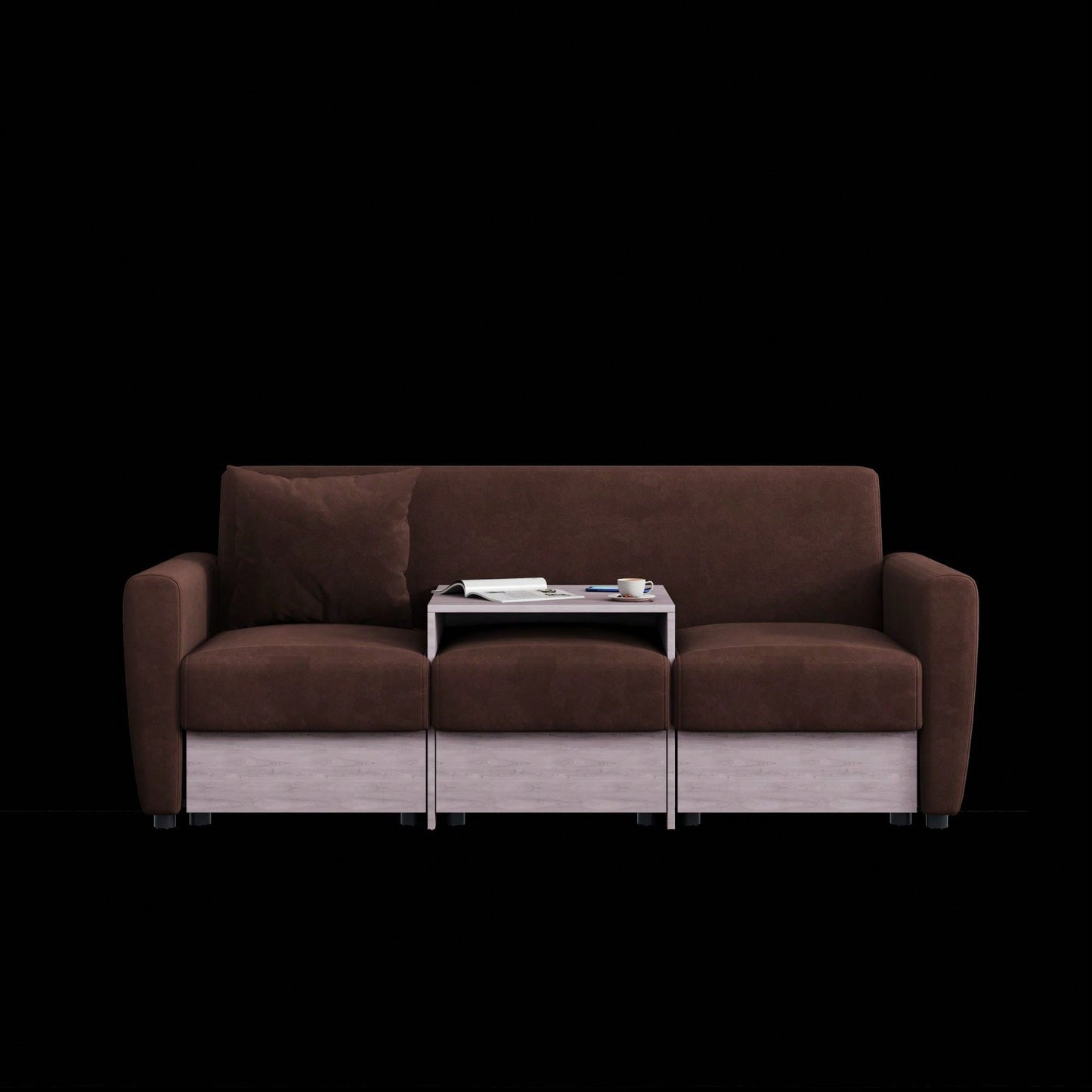 Double Armrests With Coffee Table And Drawers 77.9" Chenille Living Room Apartment Studio Sofa