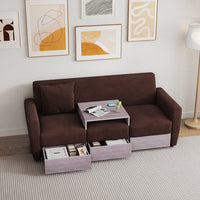 Double Armrests With Coffee Table And Drawers 77.9" Chenille Living Room Apartment Studio Sofa