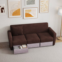 Double Armrests With Coffee Table And Drawers 77.9" Chenille Living Room Apartment Studio Sofa