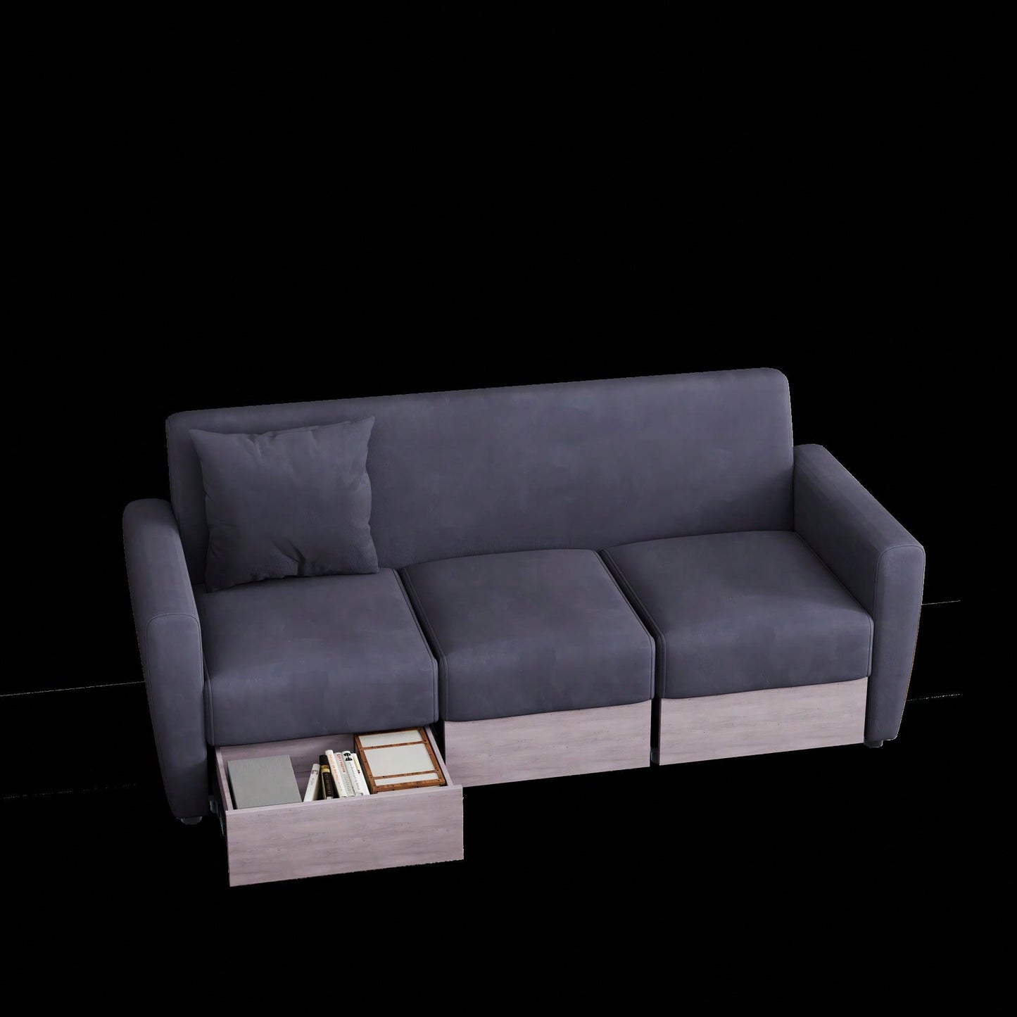 Double Armrests With Coffee Table And Drawers 77.9" Chenille Living Room Apartment Studio Sofa