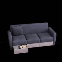 Double Armrests With Coffee Table And Drawers 77.9" Chenille Living Room Apartment Studio Sofa