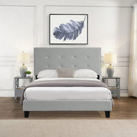 Elegant Full Size Upholstered Platform Bed Frame with Tufted Headboard and Sturdy Wood Slats Easy Assembly No Box Spring Required