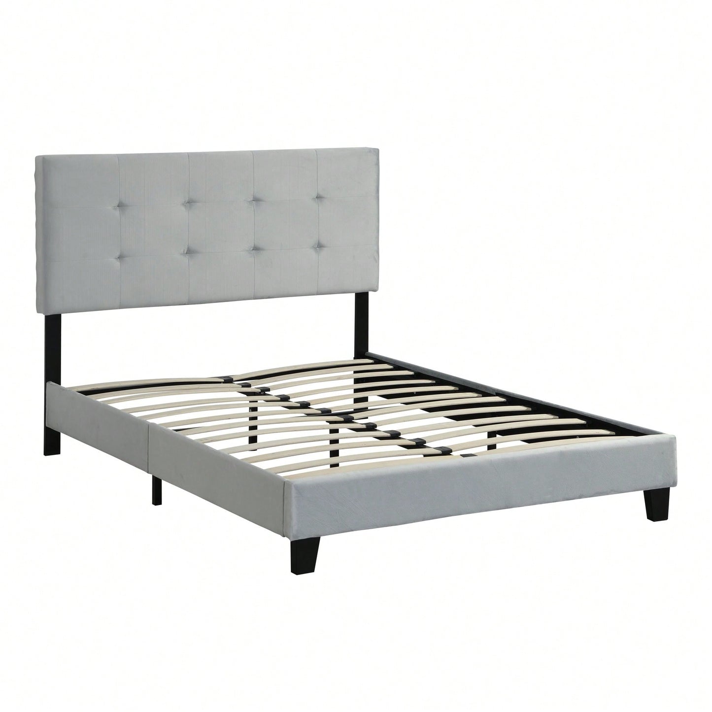 Elegant Full Size Upholstered Platform Bed Frame with Tufted Headboard and Sturdy Wood Slats Easy Assembly No Box Spring Required