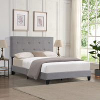 Upholstered Platform Bed Frame With Modern Button Tufted Linen Fabric Headboard, No Box Spring Needed, Wood Slat Support, Easy Assembly