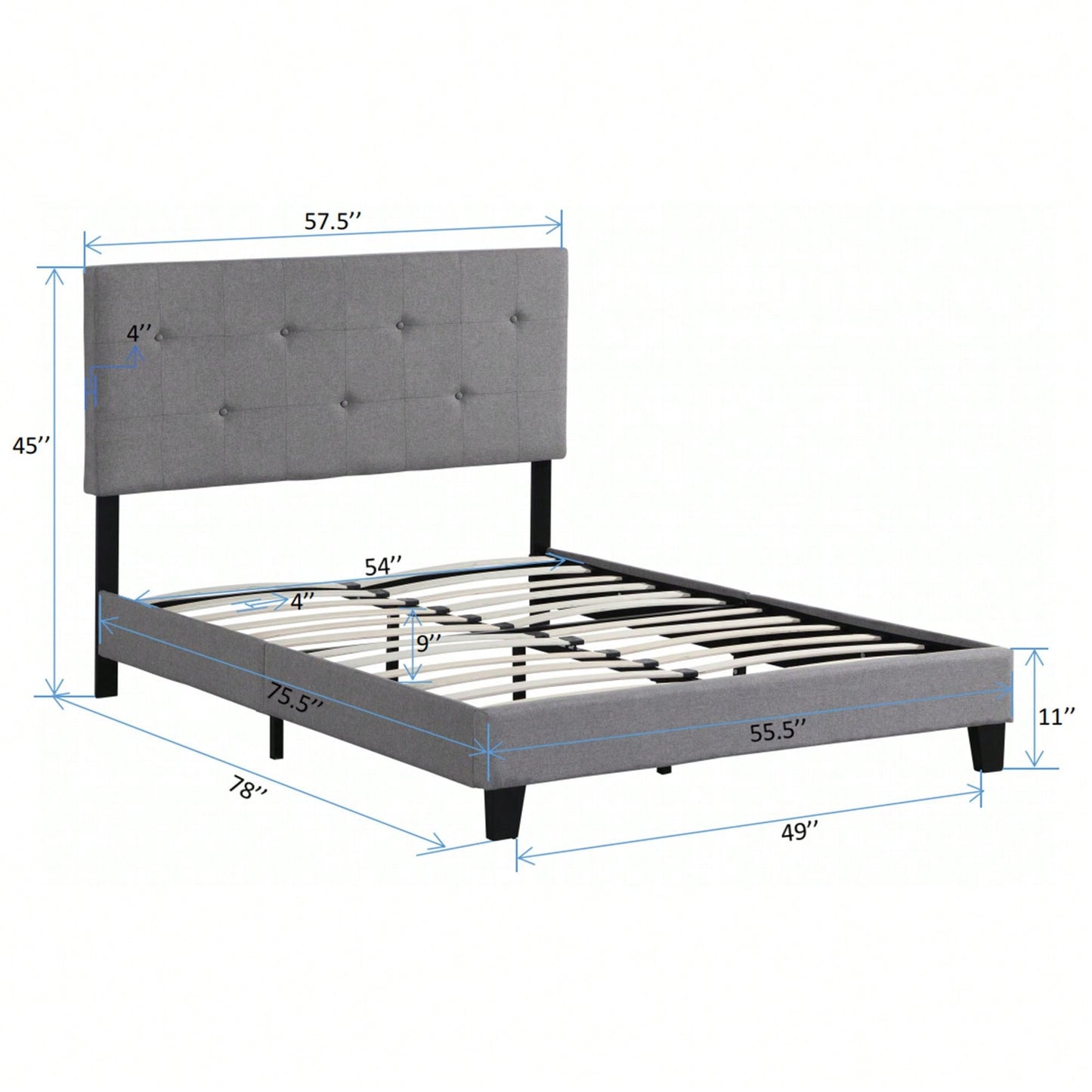 Upholstered Platform Bed Frame With Modern Button Tufted Linen Fabric Headboard, No Box Spring Needed, Wood Slat Support, Easy Assembly