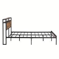 Queen Size  Metal Platform Bed Frame With Wooden Headboard And Footboard, No Box Spring Needed, Large Under Bed Storage, Easy Assemble