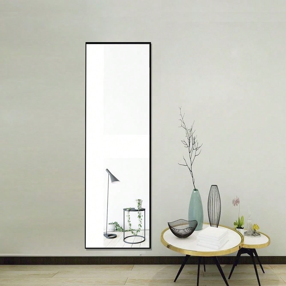 59" X 16" Tall Full Length Mirror With Stand, Black Wall Mounting Full Body Mirror, Metal Frame Full-Length Mirror For Living Room, Bedroom