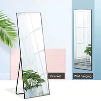 59" X 16" Tall Full Length Mirror With Stand, Black Wall Mounting Full Body Mirror, Metal Frame Full-Length Mirror For Living Room, Bedroom