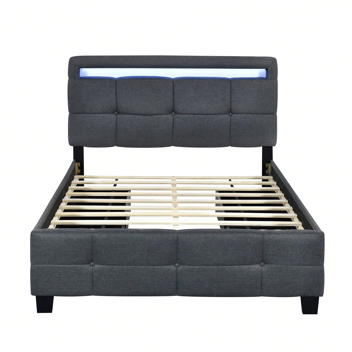 Full Size Upholstered Platform Bed With LED Frame And 4 Drawers, Linen Fabric