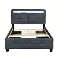 Full Size Upholstered Platform Bed With LED Frame And 4 Drawers, Linen Fabric