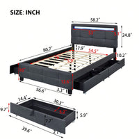 Full Size Upholstered Platform Bed With LED Frame And 4 Drawers, Linen Fabric