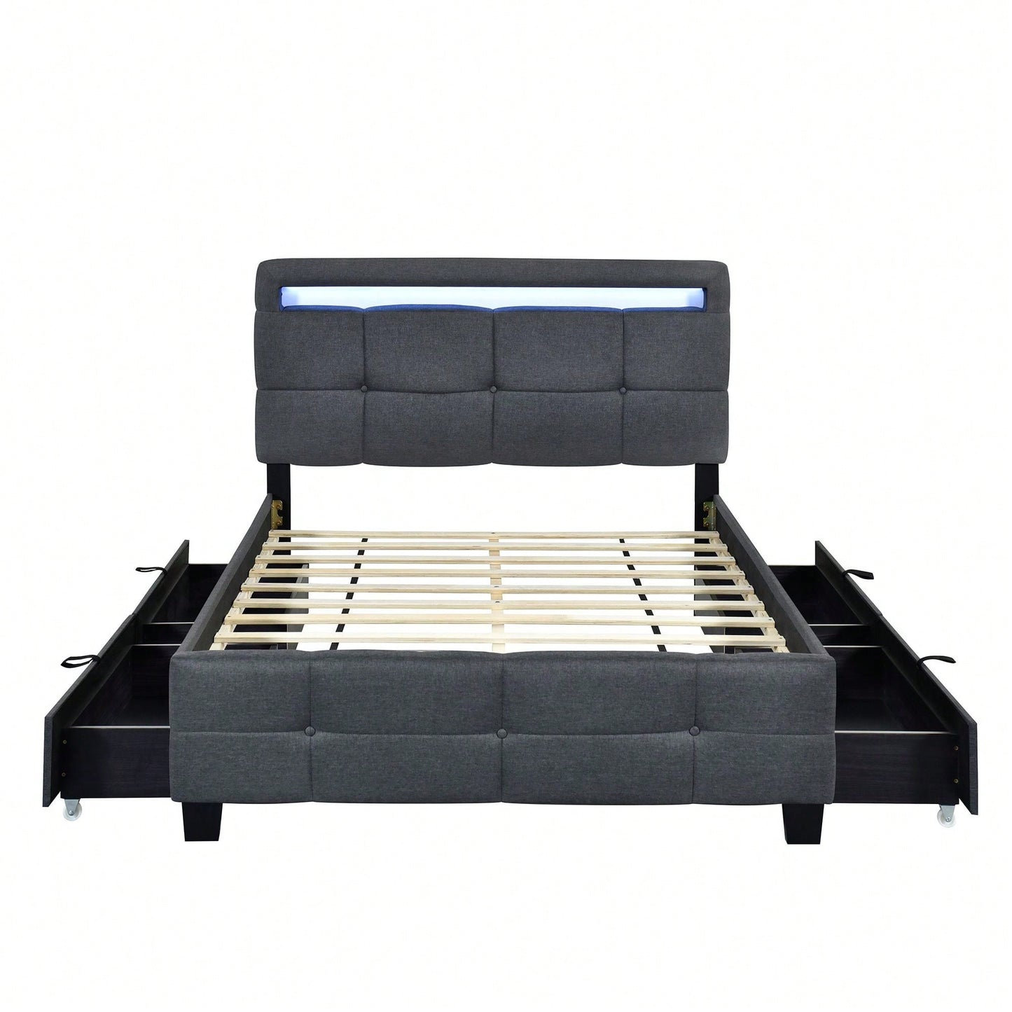 Full Size Upholstered Platform Bed With LED Frame And 4 Drawers, Linen Fabric