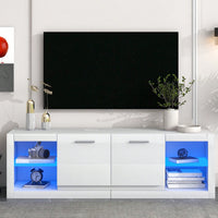 Sleek Modern TV Stand with 2 Tempered Glass Shelves and LED Color Changing Lights for TVs Up to 70 Inches