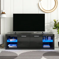 Sleek Modern TV Stand with 2 Tempered Glass Shelves and LED Color Changing Lights for TVs Up to 70 Inches