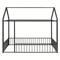 Full Size Metal Bed House Bed Frame With Fence, For Kids, Teens, Girls, Boys