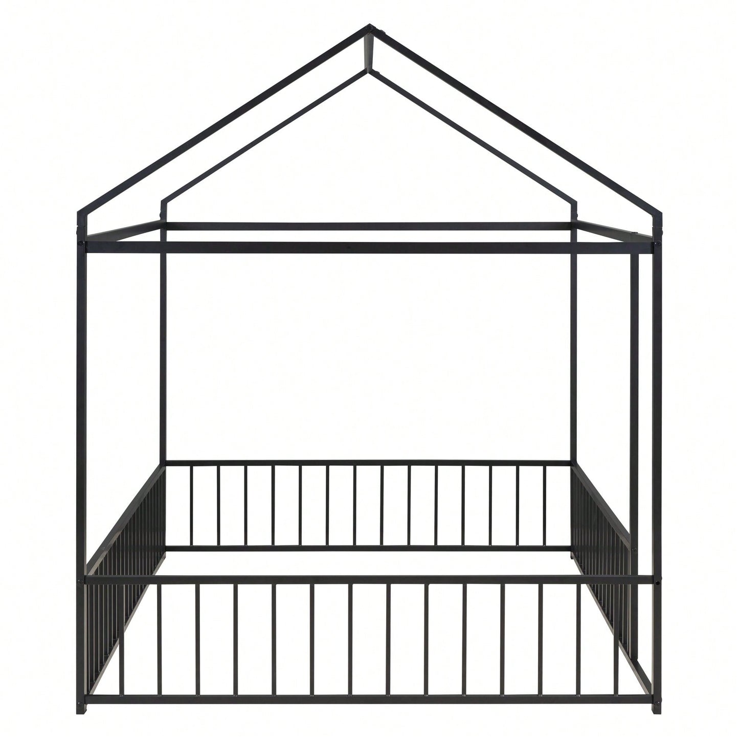 Full Size Metal Bed House Bed Frame With Fence, For Kids, Teens, Girls, Boys