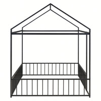 Full Size Metal Bed House Bed Frame With Fence, For Kids, Teens, Girls, Boys